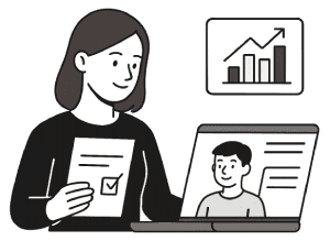 Parent reviewing progress charts and educational data on laptop